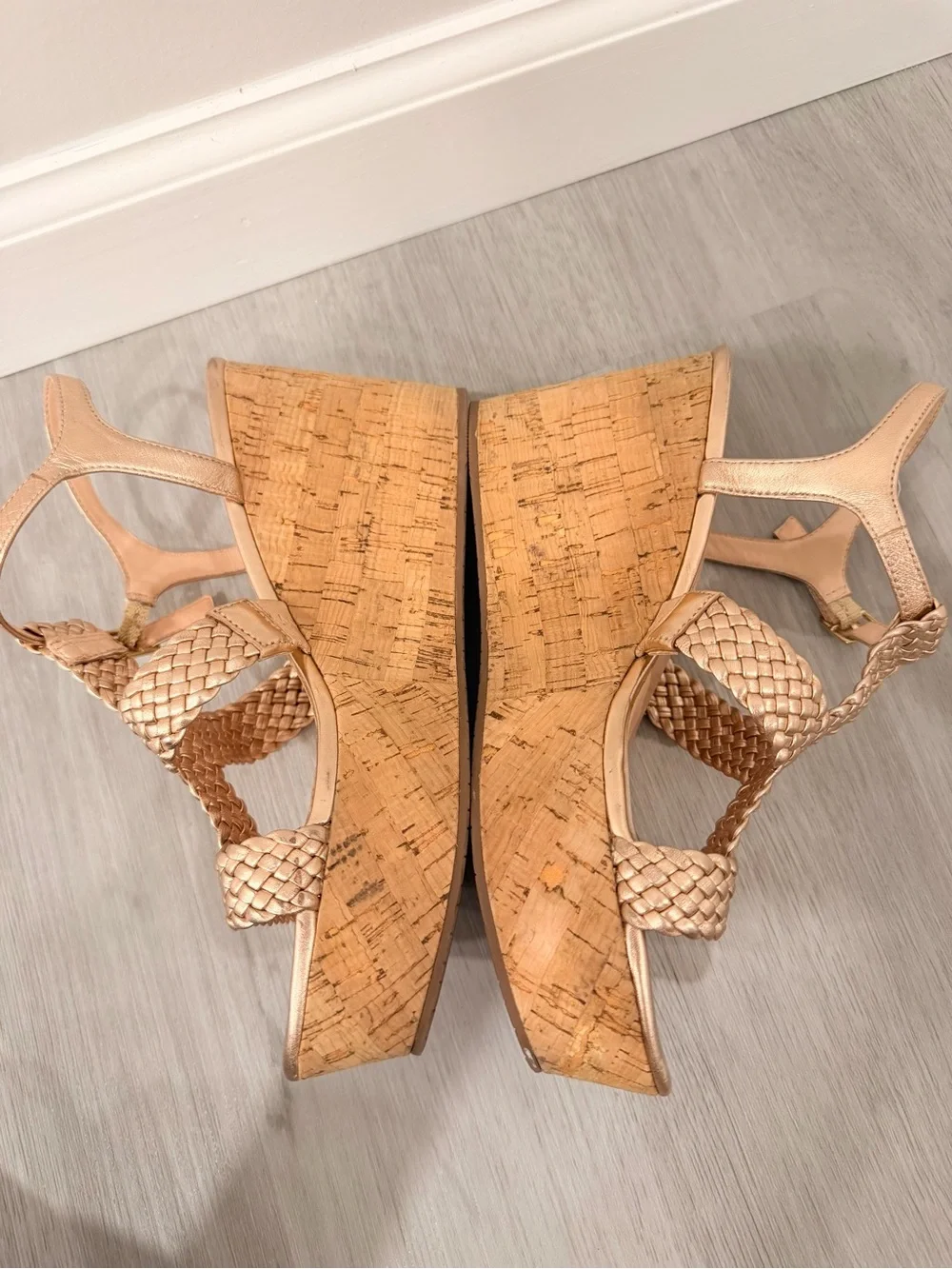 Kate Spade New York Rose Gold Tianna Woven Wedge Platform Sandals Size 8.5